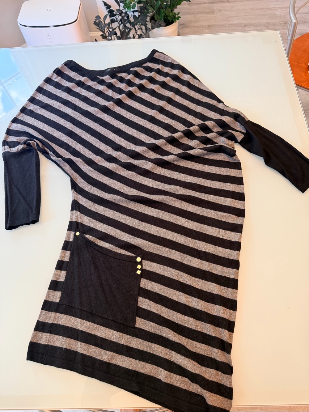 Cecico Striped Knit Tunic Dress Studded Pocket Off the shoulder [S]